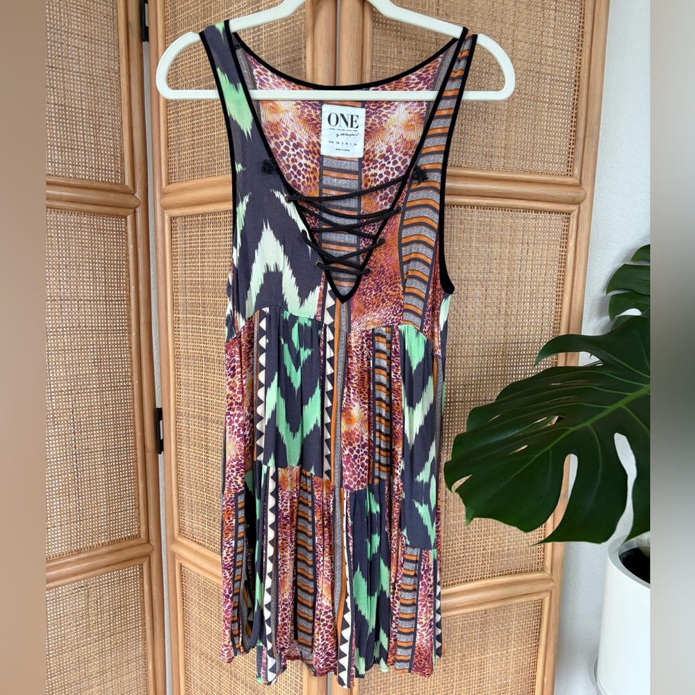 One Teaspoon Multicolor Tribal Print Mini Dress S… - image 1